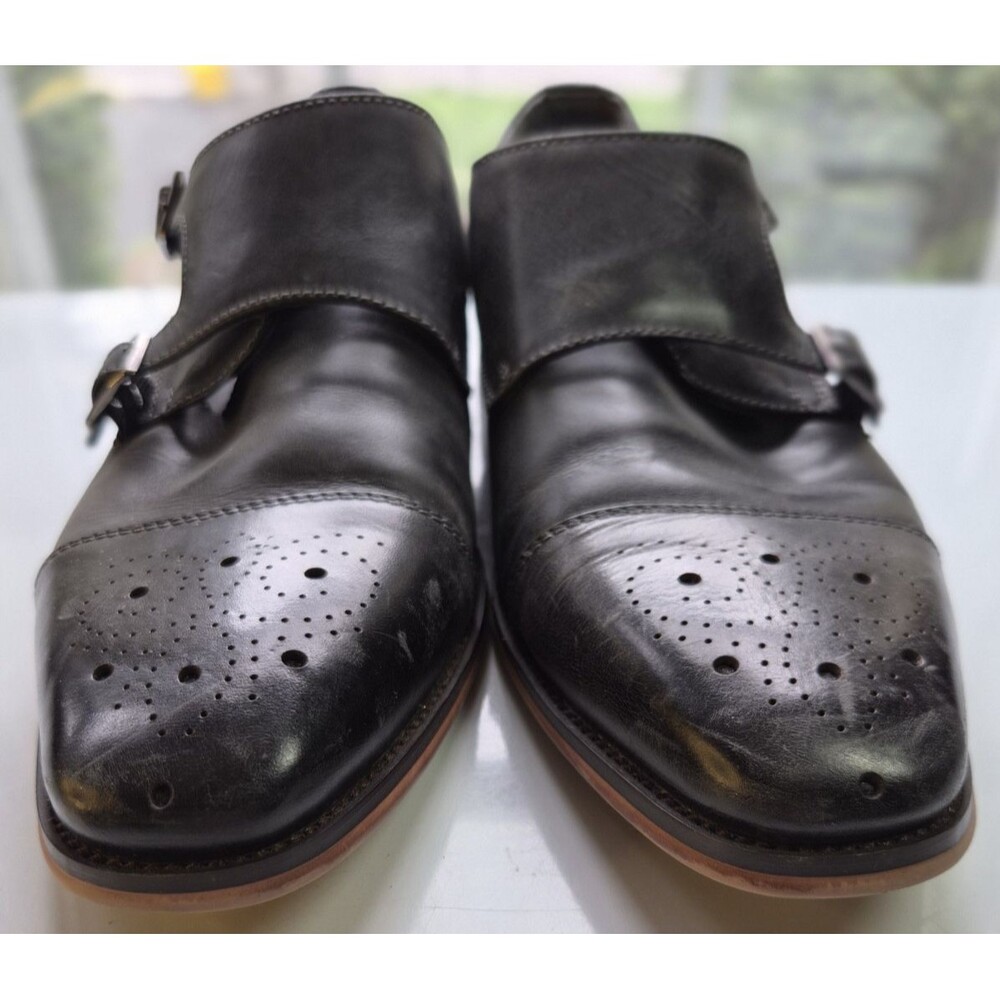 Thomas & Vine  Men's Edison Black Leather Double Monk Strap Shoe Size 8